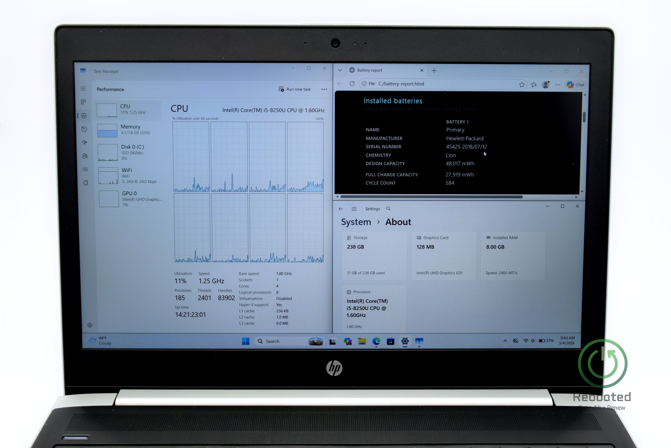 Снимка на HP ProBook 450 G5 с Intel Core i5-8250U, 8 GB DDR4, изглед 5