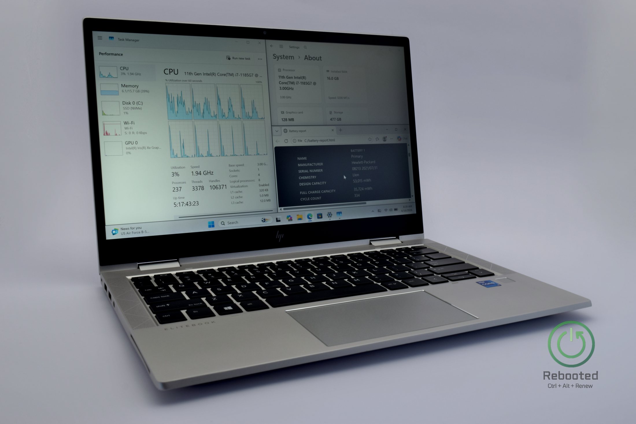 HP EliteBook x360 G8 product photo with Intel Core i7-1185G7, 16 GB DDR4, view 1