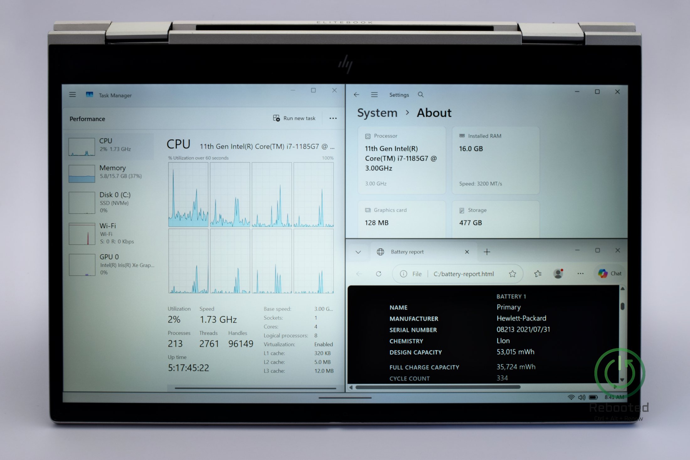 HP EliteBook x360 G8 product photo with Intel Core i7-1185G7, 16 GB DDR4, view 6