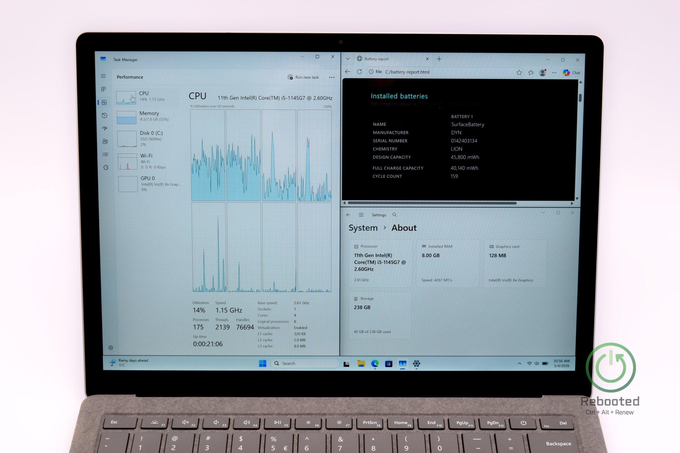 Microsoft Surface Laptop 4 product photo with Intel Core i5-1145G7, 8 GB DDR4, view 6